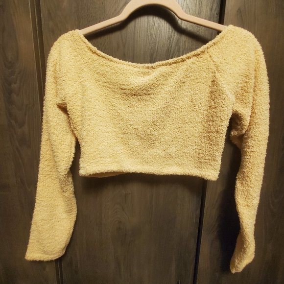 adidas Originals fuzzy knit Off The Shouler Crop Top Medium Teddy - Picture 4 of 8